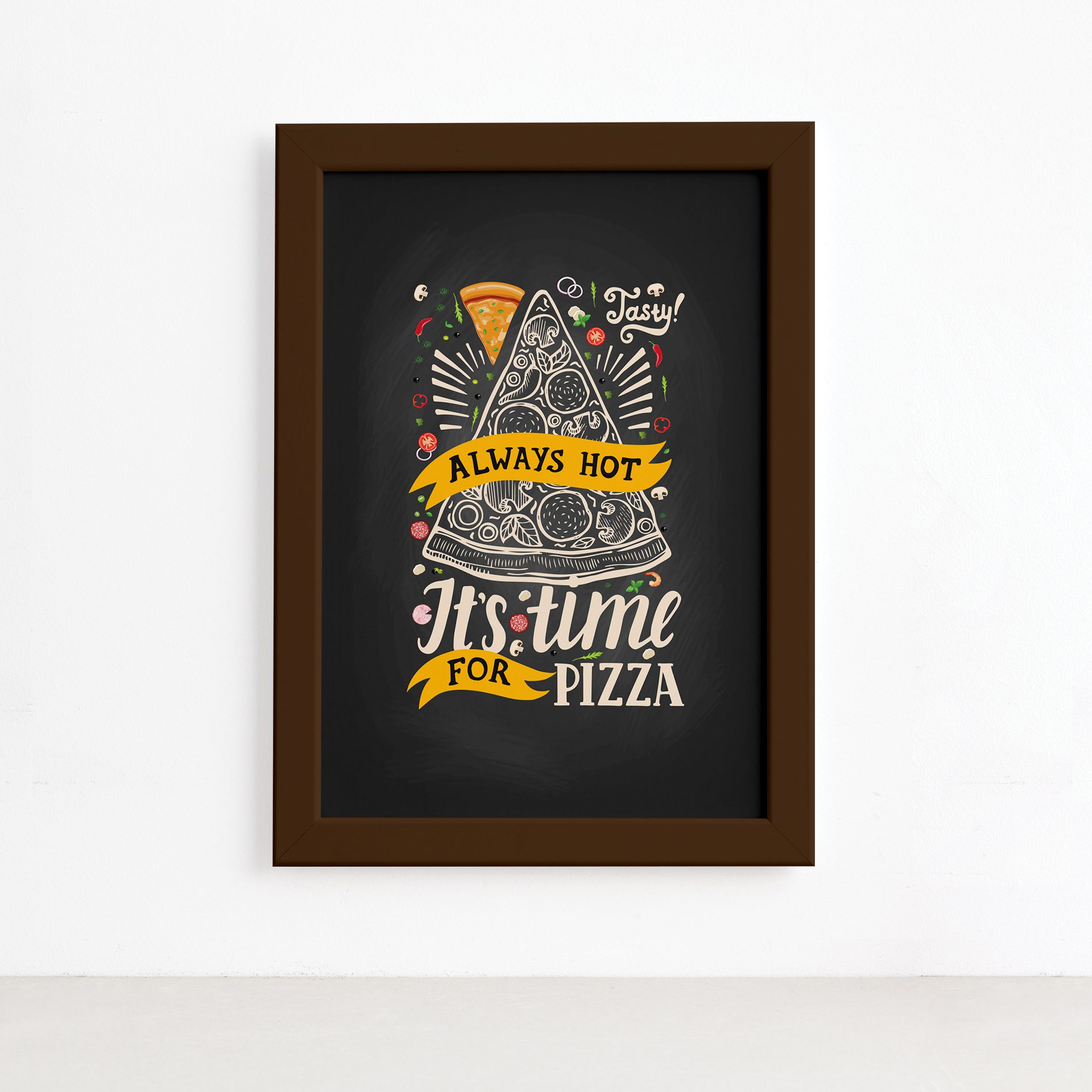 Quadro Frase Pizza It's Time for Moldura Marrom 22x32cm,Quadro Frase Pizza It's Time for Moldura Marrom 22x32cm