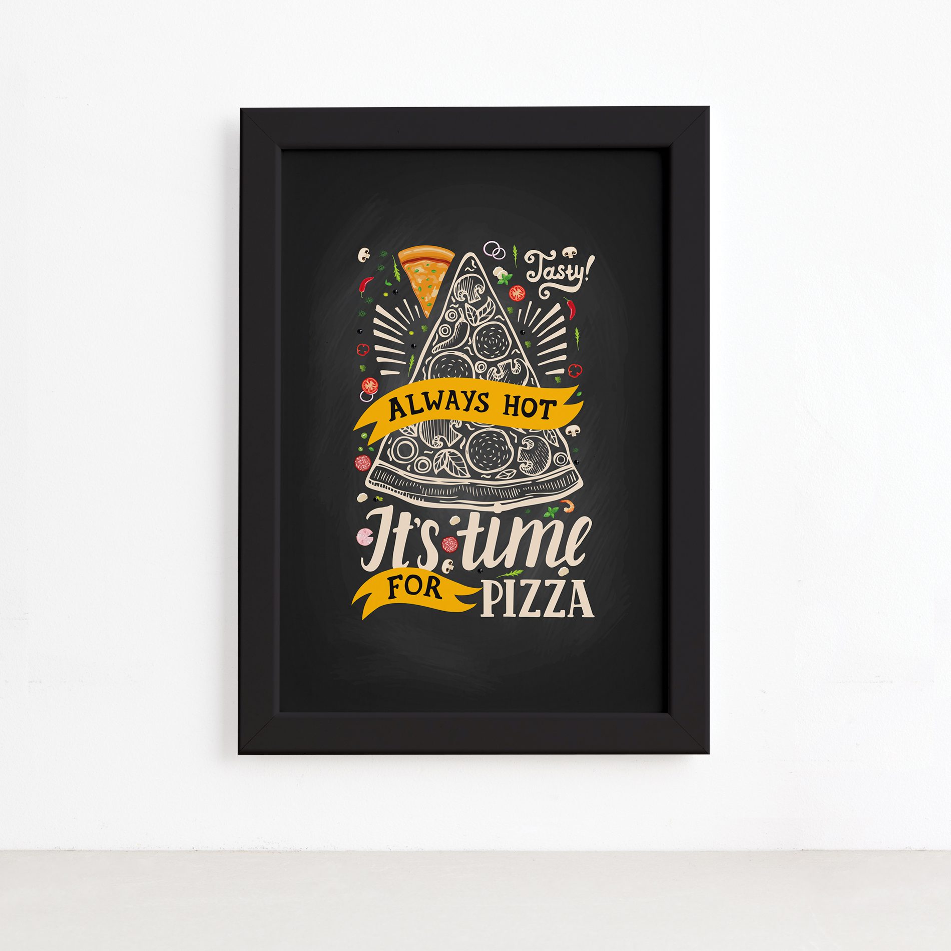 Quadro Frase Pizza It's Time for Moldura Preta 22x32cm,Quadro Frase Pizza It's Time for Moldura Preta 22x32cm