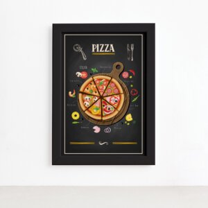 Quadro para Cozinha Pizza Moldura Preta 22x32cm,Quadro para Cozinha Pizza Moldura Preta 22x32cm