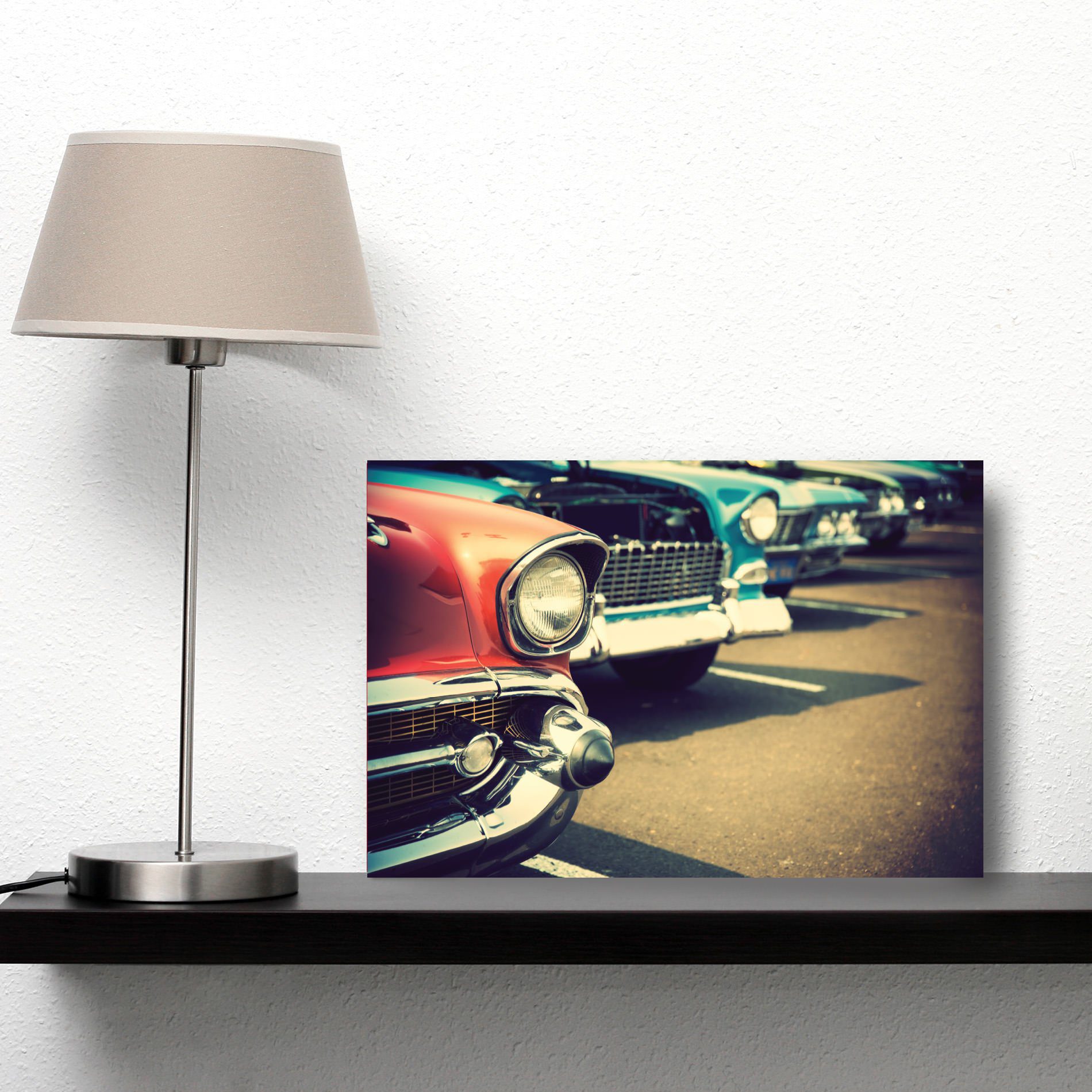 Placa Decorativa Vintage Carro Antigo Vermelho Azul