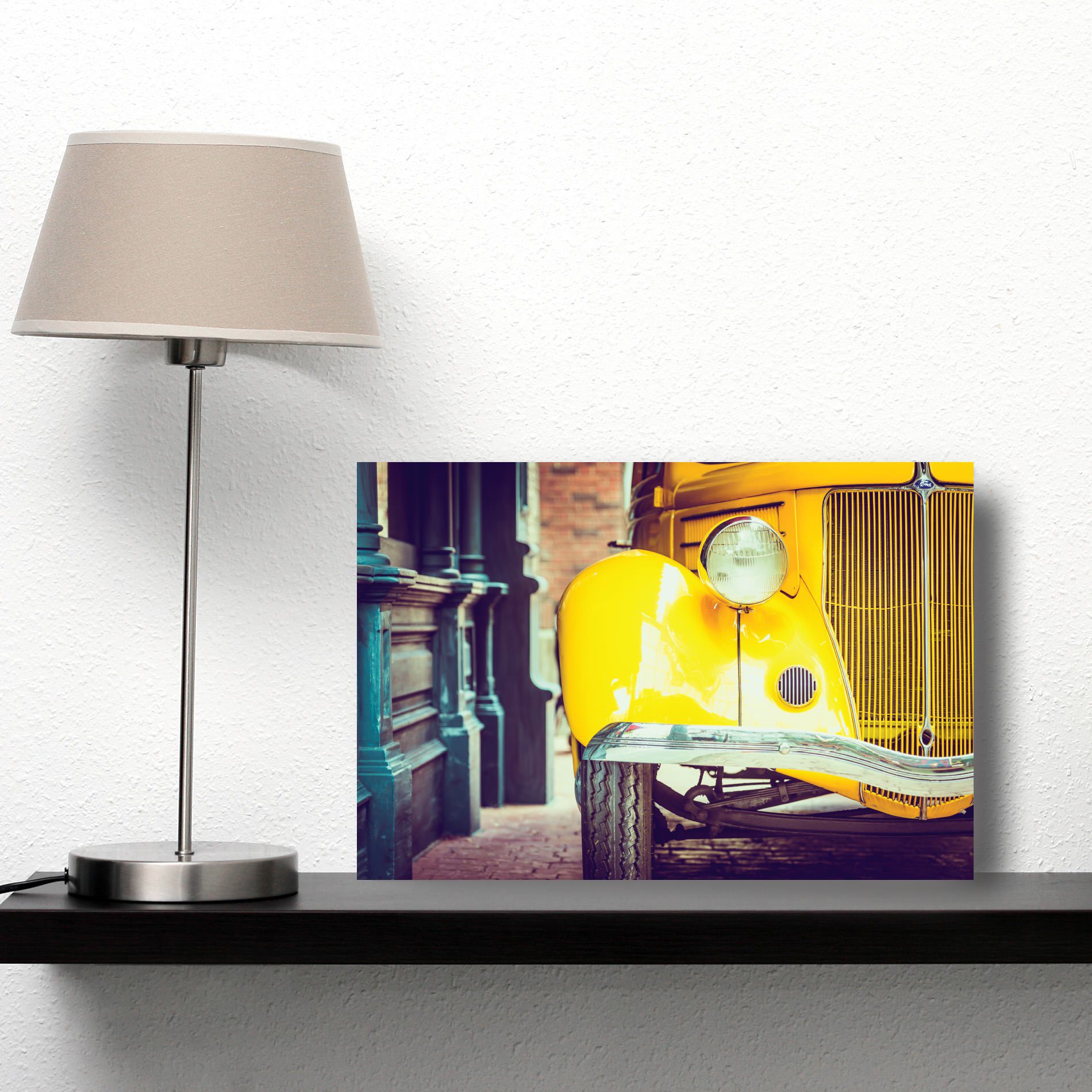 Placa Decorativa Vintage Carro Antigo Amarelo