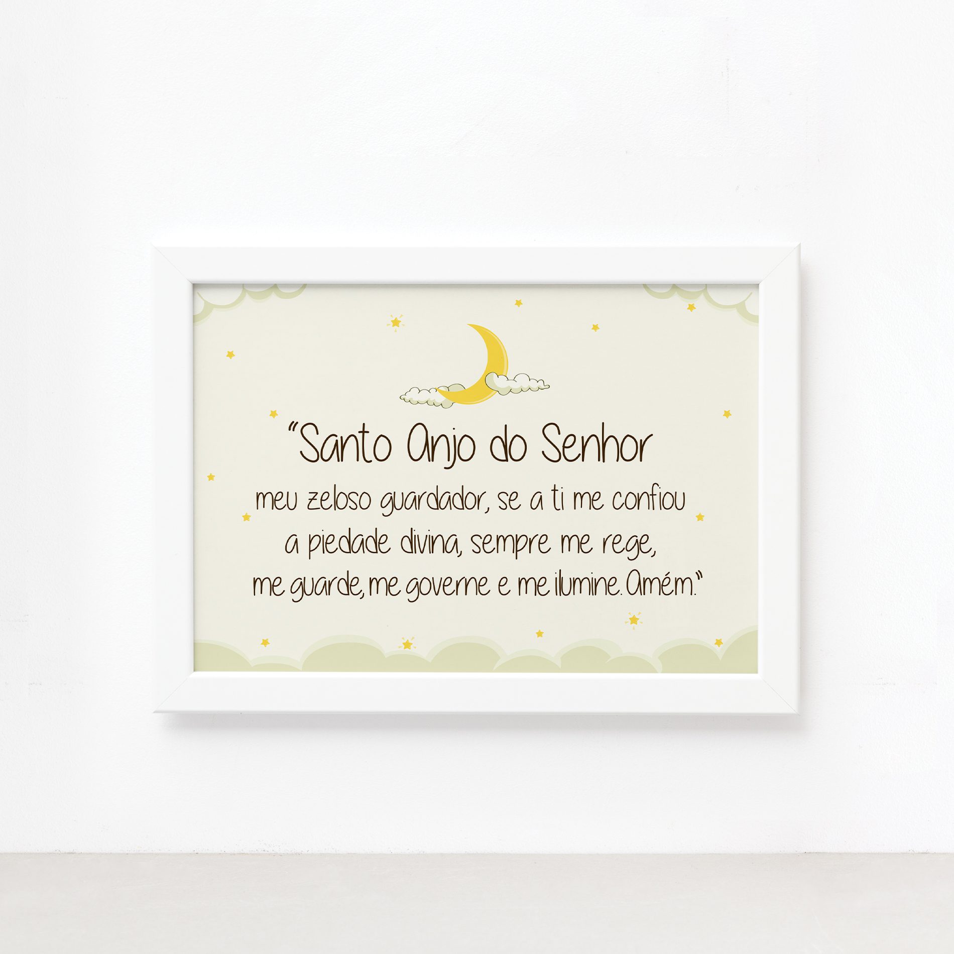 Quadro Oração Santo Anjo Moldura Branca