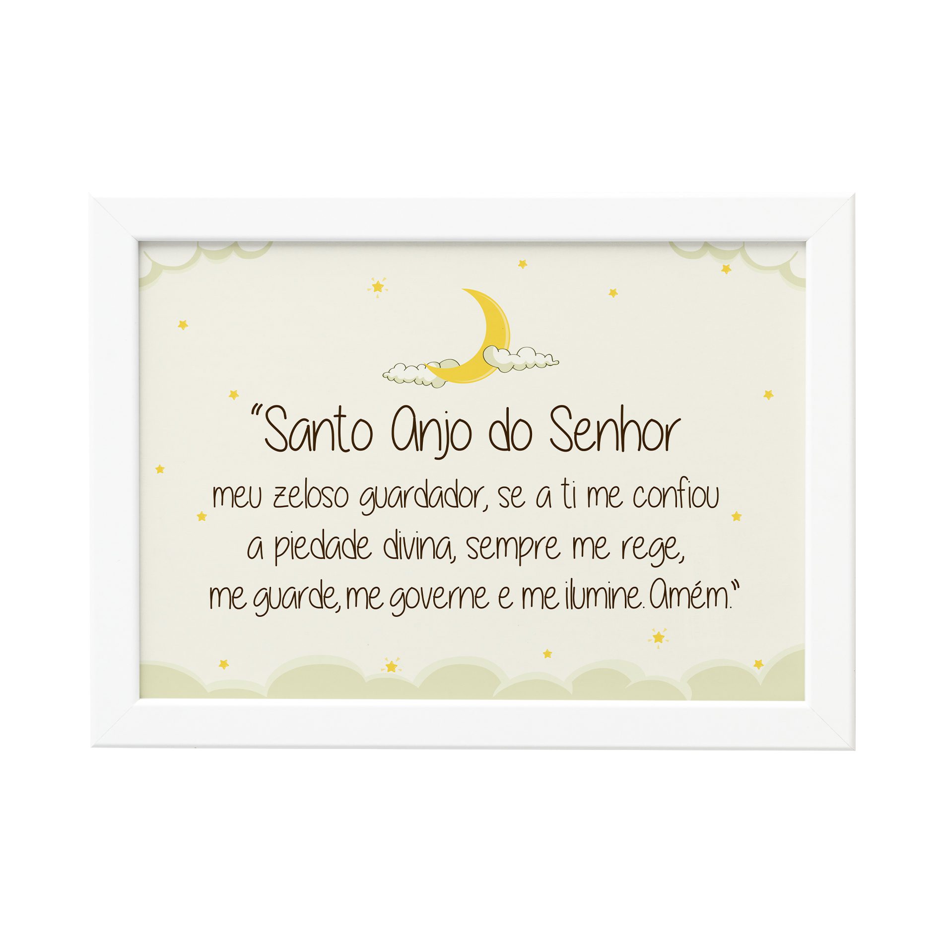 Quadro Oração Santo Anjo Moldura Branca