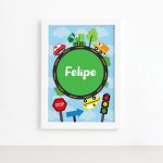 Quadro com nome personalizado Carrinhos 22x32cm Moldura Branca