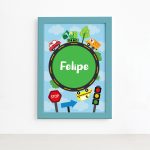 Quadro com Nome Personalizado Carros na Cidade 22x32cm Moldura Azul