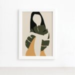 Quadro Decorativo Abstrato Folha Mulher Mold Branca 33x43cm