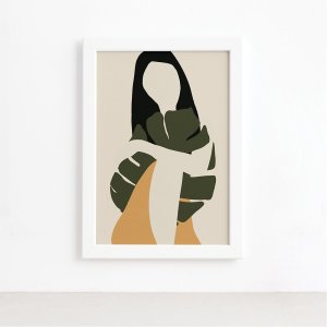 Quadro Decorativo Abstrato Folha Mulher Mold Branca 33x43cm