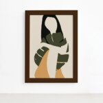 Quadro Decorativo Abstrato Folha Mulher Mold Marrom 33x43cm