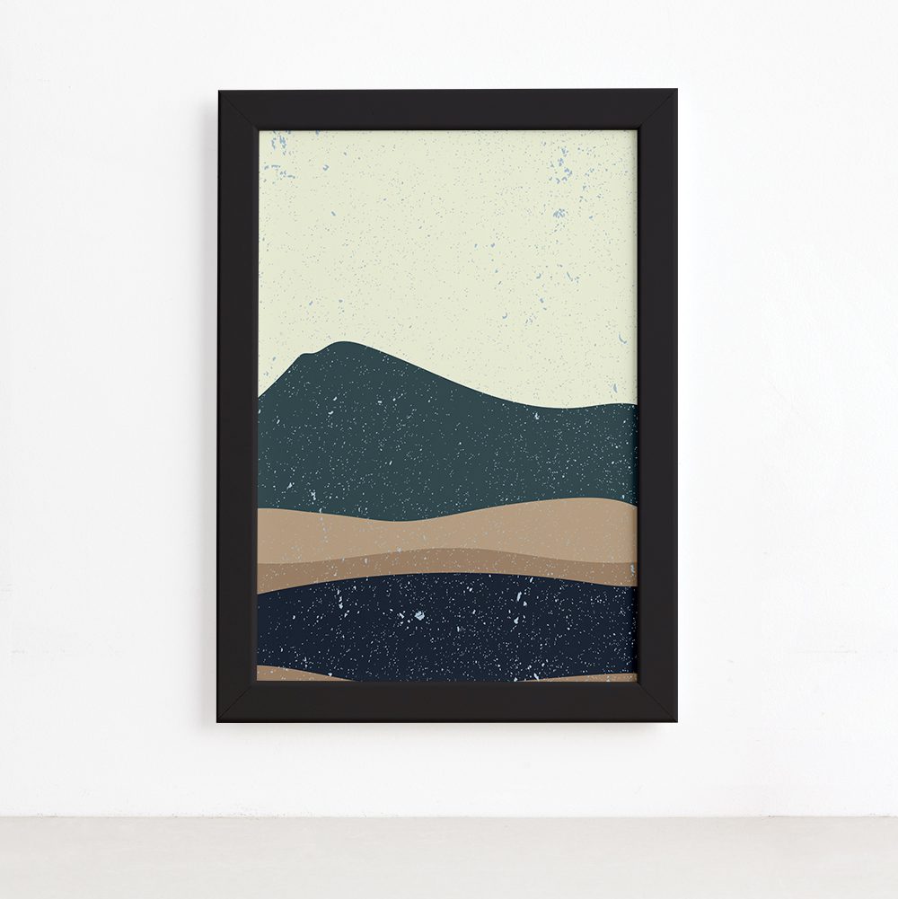 Imagem do quadro decorativo abstrato com moldura preta mostrando detalhes da moldura e sistema de fixação