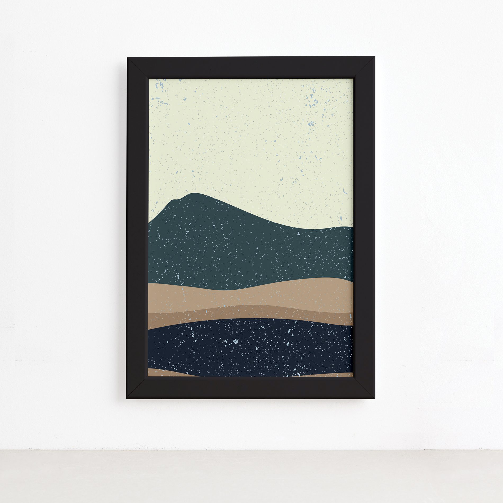 Imagem do quadro decorativo abstrato com moldura preta, mostrando detalhes da moldura e sistema de fixação.