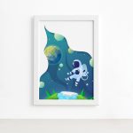 Quadro Decorativo Espaço Azul Astronauta Mold Branca 33x43cm