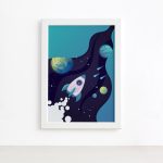 Quadro Decorativo Espaço Foguete Mold Branca 22x32cm