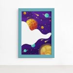 Quadro Decorativo Espaço Roxo Planetas Mold Azul 22x32cm