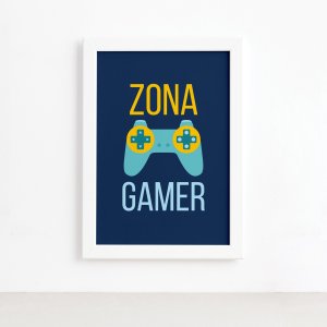 Quadro Decorativo Frase Gamer 2 Português Branco 33x43cm
