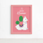 Quadro Decorativo Lhama No Drama 22x32cm Mold. Rosa