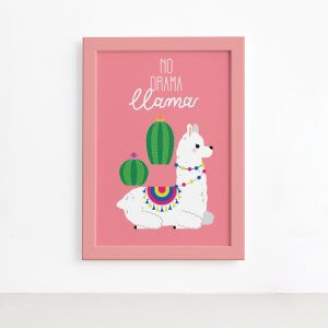 Quadro Decorativo Lhama No Drama 22x32cm Mold. Rosa
