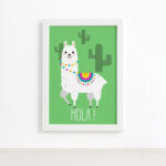 Quadro Decorativo Lhama Verde Hola 33x43cm Mold Branca