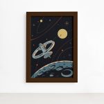 Quadro Espaço Retrô Base Aérea Mold Marrom 22x32cm