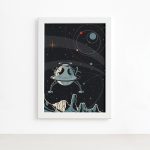Quadro Espaço Retrô Foguete Esférico Mold Branca 22x32 cm