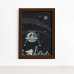 Quadro Espaço Retrô Foguete Esférico Mold Marrom 22x32 cm