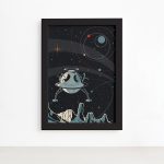 Quadro Espaço Retrô Foguete Esférico Mold Preta 22x32cm