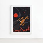 Quadro Espaço Retrô Nave Laranja Mold Branca 33x43 cm