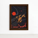 Quadro Espaço Retrô Nave Laranja Mold Marrom 22x32 cm