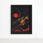 Quadro Espaço Retrô Nave Laranja Mold Preta 22x32 cm