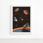 Quadro Espaço Retrô Vários Foguetes Mold Branca 22x32 cm