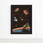Quadro Espaço Retrô Vários Foguetes Mold Preta 22x32 cm