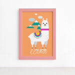 Quadro Infantil Lhama Laranja No Problem 22x32cm Mold. Rosa