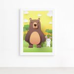 Quadro Infantil Safari Feliz Urso e Coelhinho Branco 22x32cm