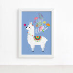 Quadro Lhama Love You Lots Azul 22x32cm Mold. Branca