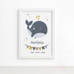 Quadro Nascimento Baleia Menino Moldura Branca 22x32cm