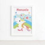 Quadro Nome Personalizado Unicórnio Menina Moldura Branca 22x32cm