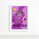 Quadro Personalizado Gata Astronauta Moldura Branca 22x32cm