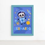 Quadro Personalizado Panda Astronauta Moldura Azul 22x32cm