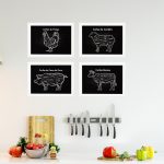Quadros Cozinha Cortes de Churrasco Moldura Branca 33x43cm Kit 4un