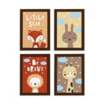 Quadros Decorativos Animais Escandinavos 4un Marrom 33x43cm