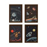 Quadros Decorativos Espaço Retrô Kit 4un Mold Marrom 22x32cm