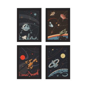 Quadros Decorativos Espaço Retrô Kit 4un Mold Preta 22x32cm