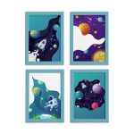 Quadros Decorativos Espaço Sideral Mold Azul 22x32cm Kit 4un