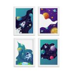 Quadros Decorativos Espaço Sideral Mold Branca 22x32cm Kit 4un