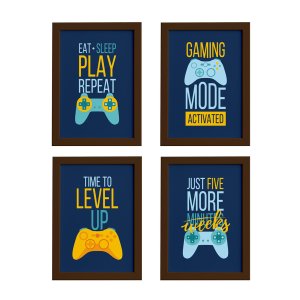Quadros Decorativos Gamer Geek Kit 4un Mold Marrom 33x43cm