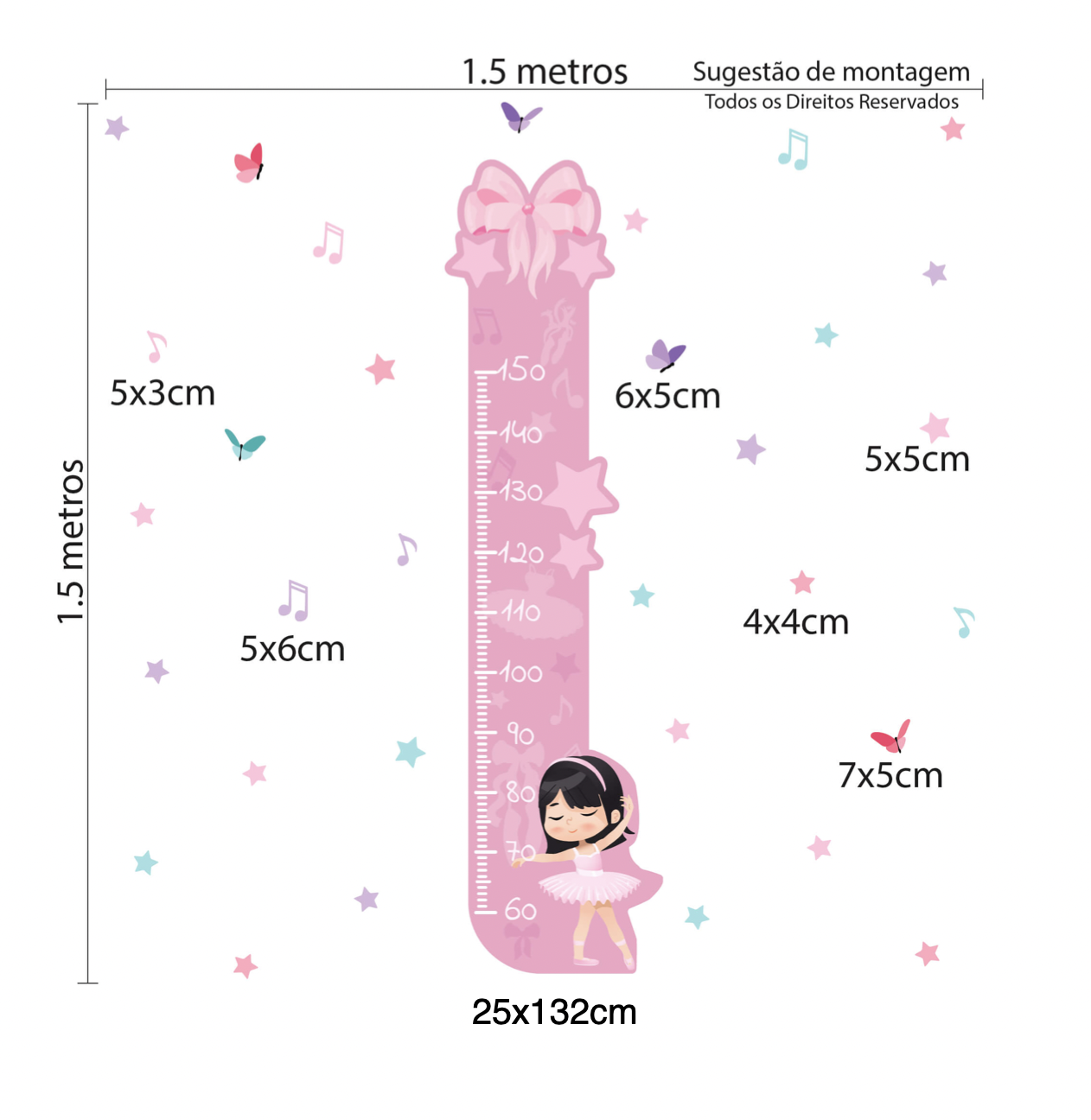 Adesivo Infantil Bailarina Régua Quarto Menina Asiática - Imagem 2