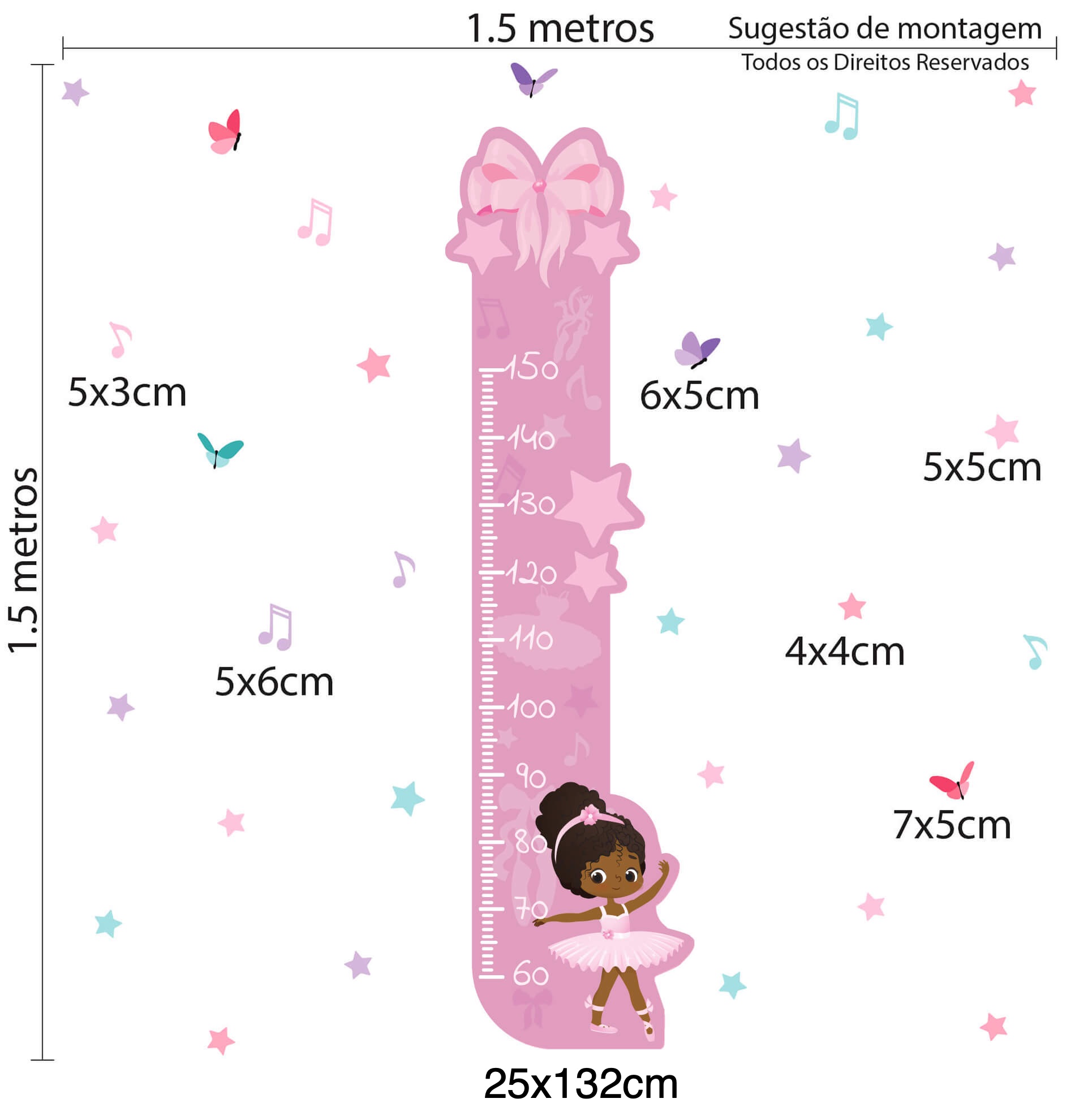 Adesivo de Parede Bailarina Negra Régua Quarto Menina - Imagem 2