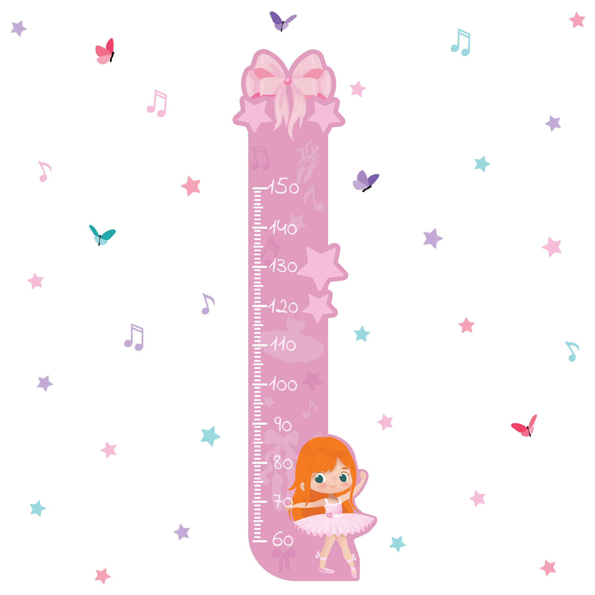 Adesivo de Parede Bailarina Menina Cabelo Ruivo Longo Régua - Imagem 3