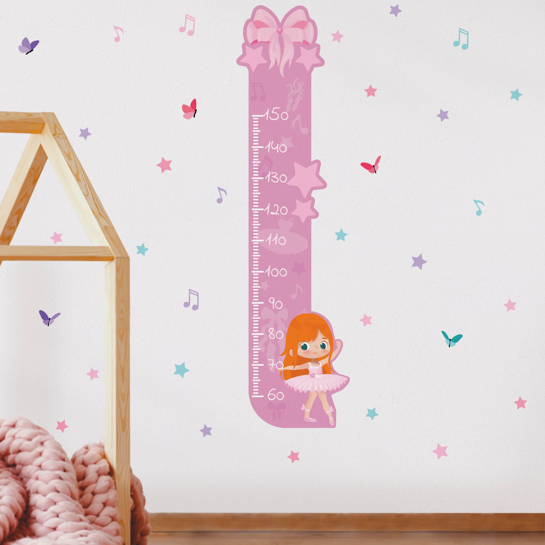 Adesivo de Parede Bailarina Menina Cabelo Ruivo Longo Régua