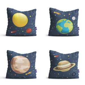 Almofadas Decorativas Infantil Sistema Solar Kit 4un 35x35cm