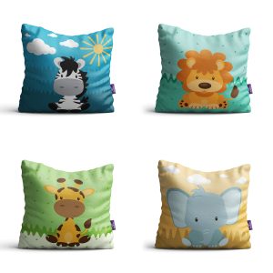 Almofadas Animais Safari para Quarto Infantil 35x35 kit 4un